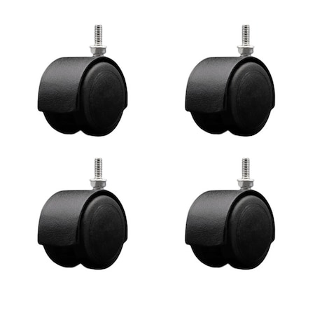 Service Caster 2'' Floor Safe Black Hooded Twin Wheel Caster 1/4 Threaded Stem, 4PK SCC-TS02S50D-NYU-FB-142058-4
